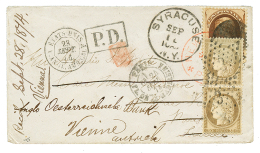 1874 USA 10c + SYRACUSE Sur Enveloppe Pour PARIS Réexpédiée En AUTRICHE Avec FRANCE Paire Du 30c CE - Altri & Non Classificati