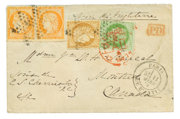 "Tricolore Pour Le CANADA" : 1874 CERES 5c + 15c + 40c(x2) Sur Enveloppe De PARIS Pour MONTREAL(CANADA). TTB. - Otros & Sin Clasificación