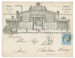 1871 25c CERES(n°60) Obl. GC 1715 + PARIS GRENELLE Sur Magnifique Enveloppe ILLUSTREE. TTB. - Altri & Non Classificati