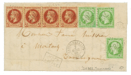 1865 2c(n°26)x4 + 5c(n°20)x3 Obl. GC 764 + T.15 CASTELSARRASIN + APRES LE DEPART Sur Lettre Avec Texte Dat&eacut - Autres & Non Classés