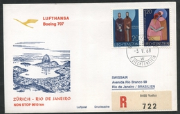 1968 Liechtenstein, Primo Volo First Fly Erste Flug Swissair Lufthansa Zurigo - Rio De Janeiro, Timbro Di Arrivo - Cartas & Documentos