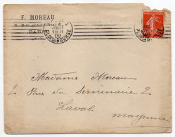 1909--Lettre De PARIS 1 Pour Laval-53--tp Semeuse - Oblitération 6 Lignes Parallèles-personnalisée F.Moreau - 1877-1920: Période Semi Moderne