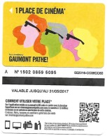 @+ CINECARTE Pathé Gaumont - 1 Place - Verso Lettre A (31/05/2017) - Cinécartes