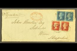 1867 RED + BLUE FRANKING. 1867 (25 Nov) EL Registered From Birmingham To Wem, Shropshire Bearing 1858-79 1d Reds... - Other & Unclassified