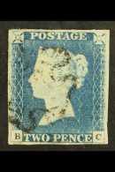 1840 2d Blue "BC" Plate 1, SG 5, Very Fine Used With 4 Margins & Black Maltese Cross Cancellation For More... - Other & Unclassified