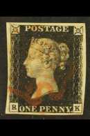 1840 1d Intense Black 'RK' Plate 5, SG 1, Very Fine Used With 4 Margins & Red MC Cancellation. For More... - Unclassified