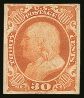 1857-60 PLATE PROOF 30c Yellow-orange, Plate I On Card, Scott 46P4, Few Light Creases. For More Images, Please... - Other & Unclassified