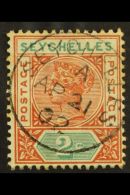 1897-1900 2c Orange Brown And Green Repaired "S", SG 28a, Cds Used, Some Toning To Perf Tips.  For More Images,... - Seychelles (...-1976)