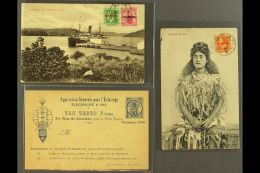 1919 Three Interesting And Attractive Postcard Items, We See Two Bearing Various "Samoa" Overprinted Stamps Tied... - Samoa