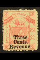 1886 Postal Fiscal 3c On 4c Pink, SG F1, Mint With Large Part Gum, Few Irregular Perfs. For More Images, Please... - North Borneo (...-1963)