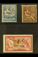 CASTELLORIZO 1920 "O.N.F." On French Levant Mint Group Comprising 1pi On 25c (Yvert 21), 30c (G.C. Paper, Yvert... - Other & Unclassified