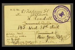 CZECHOSLOVAK LEGIONS IN SIBERIA 1919 (2 Aug) Stampless Soldier's Mail Postcard Addressed To USA, Redirected To... - Other & Unclassified