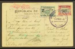 1935 GRAF ZEPPELIN FLIGHT. (14 May) Picture Postcard Addressed To New York, Bearing 1930 15c Air Overprint (Scott... - Bolivia