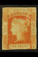 NEW SOUTH WALES 1851-52 1d Brick- Red On Bluish Wove Paper, SG 48, Unused No Gum With 4 Small Margins. Cat... - Other & Unclassified