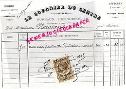 87 - LIMOGES - FACTURE LE COURRIER DU CENTRE -18 RUE TURGOT-IMPRIMERIE PRESSE AFFICHES-1885- JOURNAL - Stamperia & Cartoleria