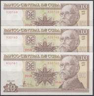 2007-BK-113 CUBA 2007. 10$. MAXIMO GOMEZ. 3 CONSECUTIVE UNC. - Cuba