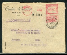 Italie - Enveloppe En Recommandé De Milan Pour Paris En 1929 , Affranchisement Mécanique  Réf O 112 - Marcofilie