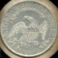 UNITED STATES USA 50 CENTS -1/2 DOLLAR EAGLE BIRD FRONT CAPPED BUST BACK 1827 AG SILVER KM? READ DESCRIPTION!! - 1794-1839: Early Halves (Primizie)