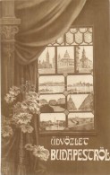 * T2 Budapesti üdvözlet, Mozaikablak Virágos Függönnyel, KI. V. Bp. - Non Classés