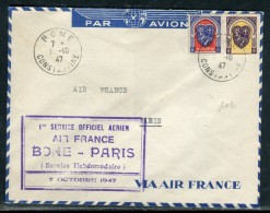 France / Algérie - Enveloppe  1er Vol Bone /Paris En 1947   Réf O 158 - Cartas & Documentos