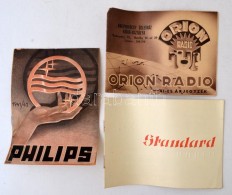 Cca 1940 3 Db Képes Rádió Reklám: Philips, Orion, Standard - Non Classés