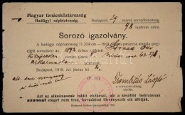 1919 Tanácsköztársasági Sorozó Igazolvány. - Andere & Zonder Classificatie