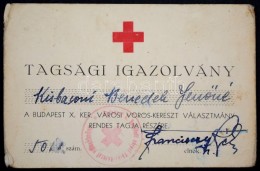 Budapest, X. Kerületi Vöröskereszt Tagsági Igazolvány, Pecséttel,... - Non Classés