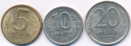 Oroszország 1992. 5R Sárgaréz-acél + 10R Cu-Ni + 20R Cu-Ni T:2
Russia 1992. 5 Rubles... - Non Classés