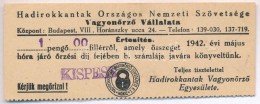 Kispest 1942. 1P értesítés 'Hadirokkantak Országos Nemzeti Szövetsége... - Ohne Zuordnung