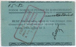 Torda 1915. 20f 'Fodor Domokos Füszer és BorkereskedÅ‘' T:II Hajtatlan, Javított Ly.
Adamo... - Zonder Classificatie