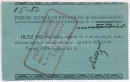 Torda 1915. 20f 'Fodor Domokos Füszer és BorkereskedÅ‘' T:II Hajtatlan, Javított Ly.
Adamo... - Unclassified