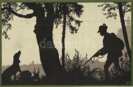 T2 Hunter With Dog, Silhouette Art Postcard S: R. W. - Non Classificati