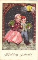 T2/T3 'Boldog új évet!' / New Year's Greeting Card, Children, Young Couple, Clovers, Horseshoe, EAS... - Unclassified