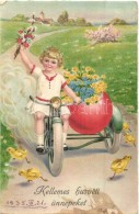 T2/T3 'Kellemes Húsvéti Ünnepeket' / Easter Greeting Card With Girl On Motorcycle With A... - Sin Clasificación