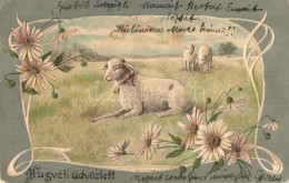 T3 'Húsvéti üdvözlet' / Lamb, Floral, Art Nouveau, Emb. Litho (kis Szakadás / Small... - Ohne Zuordnung