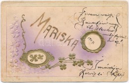 * T2/T3 'Mariska' / Nameday Greeting Postcard, Golden Decorated, Emb. (EK) - Sin Clasificación