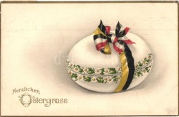 T2/T3 'Herzlichen Ostergruss' / Austrian Easter Greeting Card, Egg, Floral Decorated Litho (EK) - Ohne Zuordnung