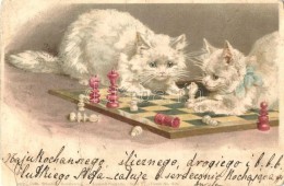* T4 Cats Playing With Chess, Theo. Stroefen Kunstverlag Serie V. No. 606. Litho (r) - Sin Clasificación