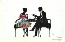 ** T2/T3 Couple Playing Chess, Silhouette Art Postcard (EK) - Unclassified