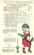 T3 Versec, Vrsac; Carl Hauser Borkereskedésének Reklámlapja / Winery Advertisement Card (EK) - Unclassified