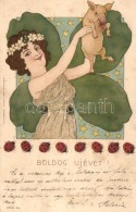 T2 Boldog újévet! Kunstverlag Emil Dotzert, Serie 324 / Art Nouveau New Year Greeting With Pearl... - Non Classificati