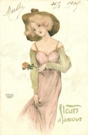 T2 Fleurs D'amour; French Art Postcard L. H. Paris S: Raphael Kirchner - Non Classés