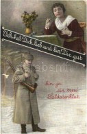 T3 'Ich Hab Dich Lieb Und Bin Dir Gut...' / WWI Military Postcard, Couple Separated By The War, Romantic (fa) - Zonder Classificatie