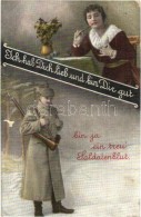 T3 'Ich Hab Dich Lieb Und Bin Dir Gut...' / WWI Military Postcard, Couple Separated By The War, Romantic (fa) - Unclassified