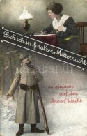 T3 'Stech' Ich In Finst'rer Mitternacht' / WWI Military Postcard, Couple Separated By The War, Romantic (EB) - Unclassified