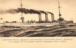 ** T1/T2 SM Kleiner Kreuzer Augsburg, SM Kleiner Kreuzer Magdeburg In Libau, Kriegs-Erinnerungskarte / German Navy - Zonder Classificatie