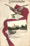 ** T2/T3 Ivano-Frankivsk, Stanislau, Stanislawow; Sokol Building, Decorated Postcard With The Polish National Flag... - Zonder Classificatie