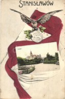 ** T2/T3 Ivano-Frankivsk, Stanislau, Stanislawow; Sokol Building, Decorated Postcard With The Polish National Flag... - Sin Clasificación