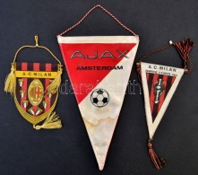 3 Db Futballzászló(Ajax, A.C.Milan), H: 13 és 22 Cm - Otros & Sin Clasificación