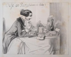 1839 Cafe De Paris. Politikai Karikatúra. KÅ‘nyomat / Lithographed Political Caricature. 24x32 Cm - Stiche & Gravuren